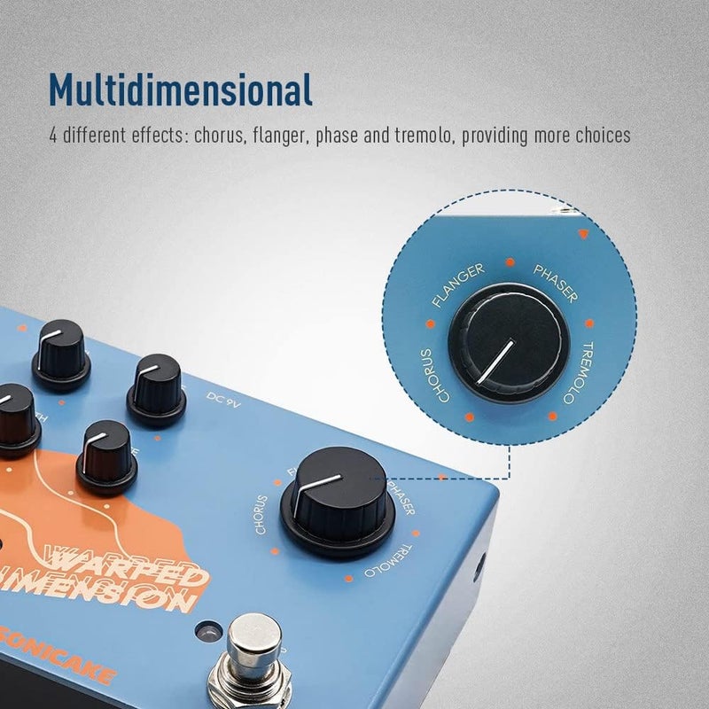 SONICAKE Modulation Guitar Effects Pedal 4 Mode of Chorus, Flanger, Phaser & Tremolo Digital Warped Dimension - Image 3